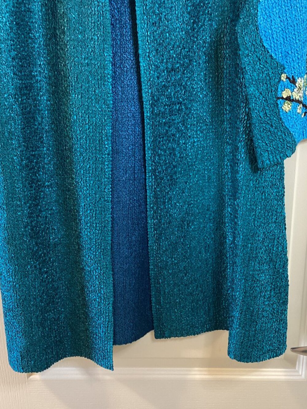 Vintage Woman's Knee-Length Oriental Textured Duster Coat Chinese Style Jacket - Picture 5 of 11